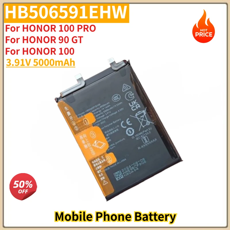 

HB506591EHW High Quality Phone Battery 3.91V 5000mAh For HONOR 100 PRO / 90 GT/ 100 Brand New Replacement Battery