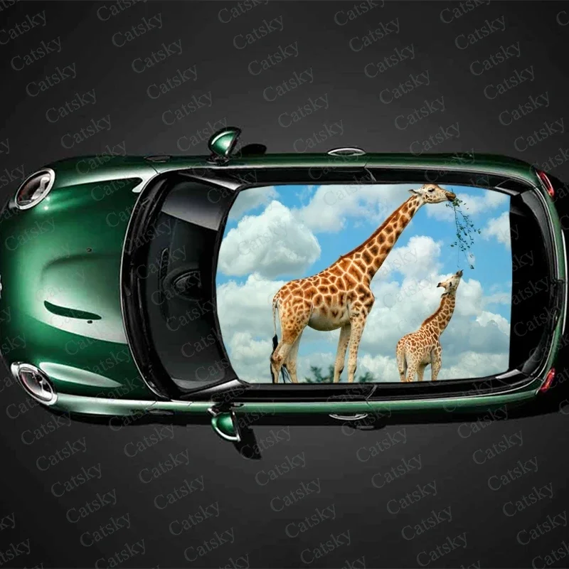 

Animal Cute Giraffe Car Roof Sticker Decoration Film Car Decal Hood Vinyl Sticker Graphic Wrap Car Body Protect Accessories GIft