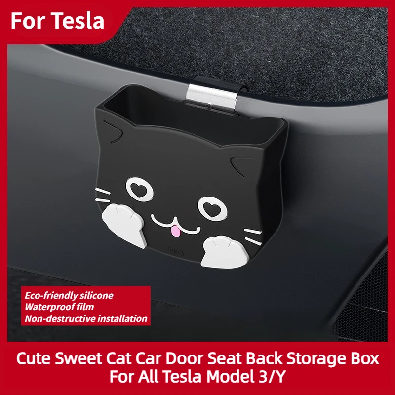 

Car Door Seat Back Storage Box for Tesla Model 3 Highland Model Y Juniper, Cute Sweet Cat Trash Bag, High-Value Car Trash Bin