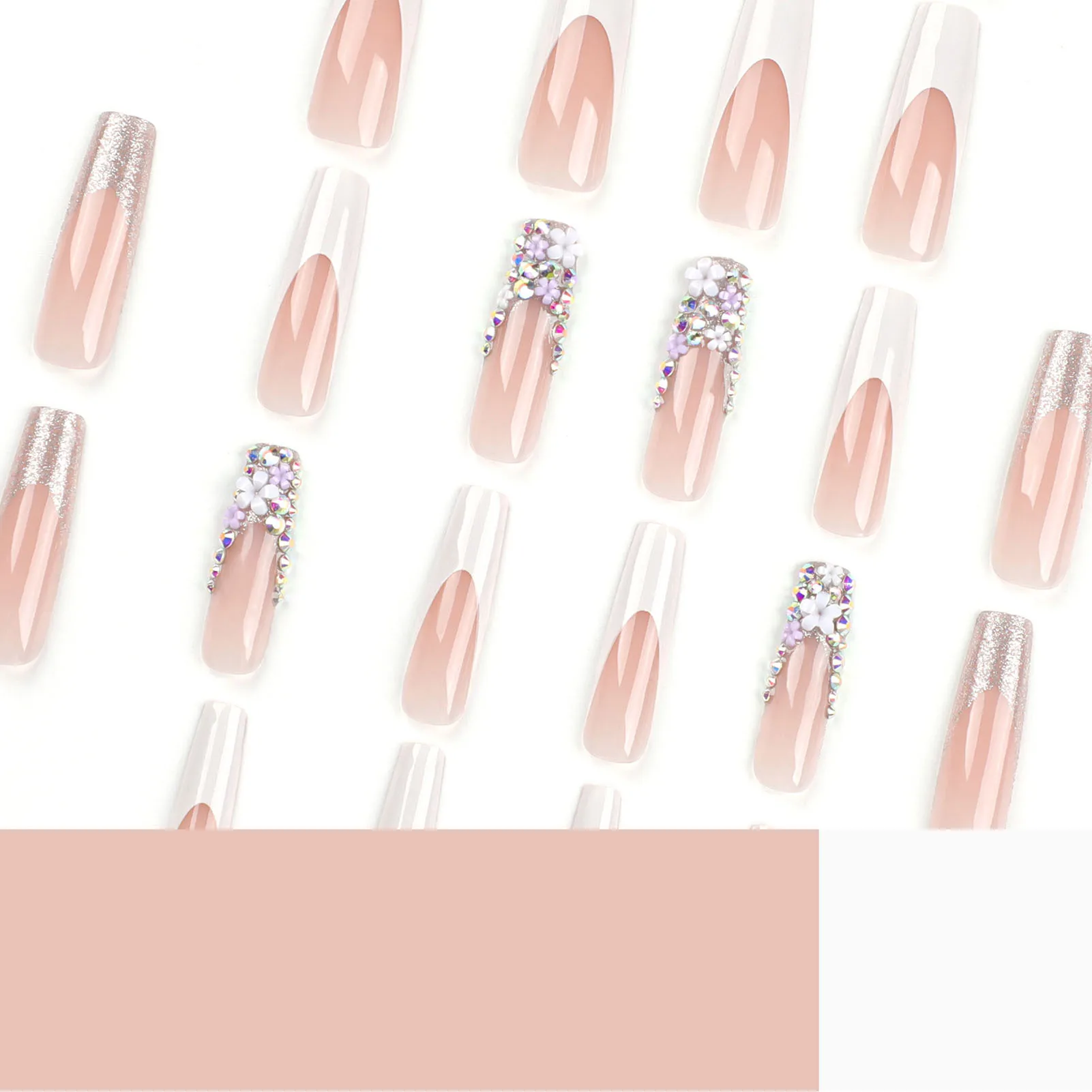 Uñas postizas francesas para mujer, uñas artificiales de larga duración con diamantes de imitación para salón de belleza, Expert and Naive