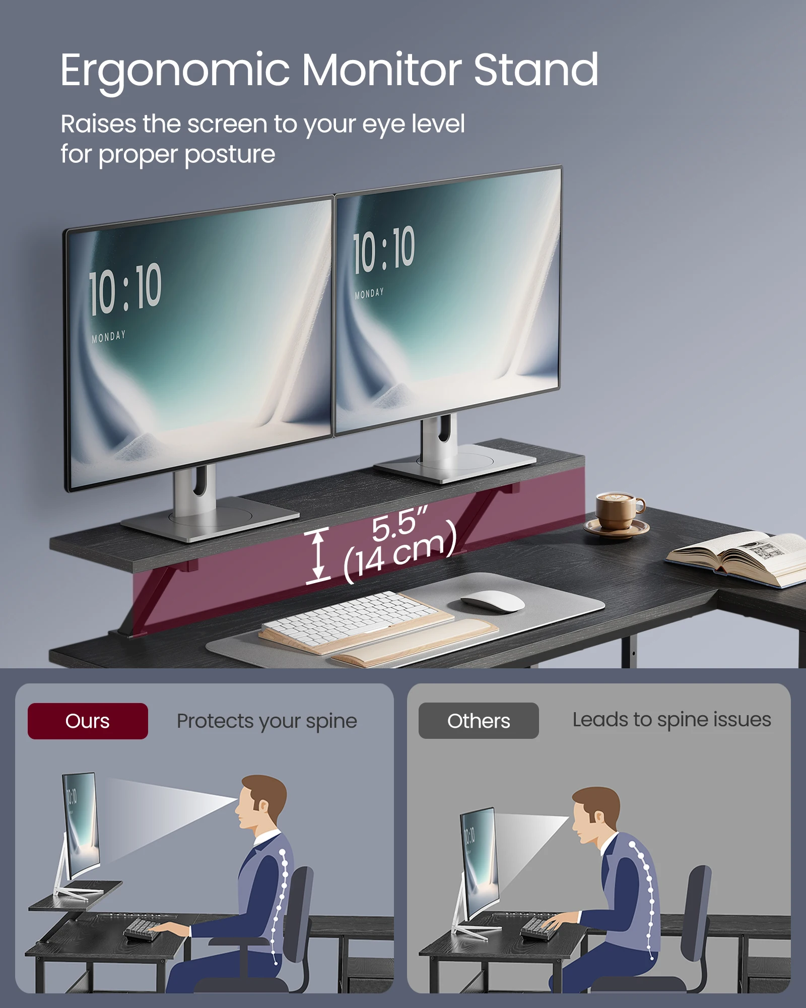 مكتب VASAGLE على شكل حرف L مع درجين واسعين، مكتب ألعاب، مكتب زاوية، مكتب كمبيوتر مع رف تخزين قابل للتعديل #6