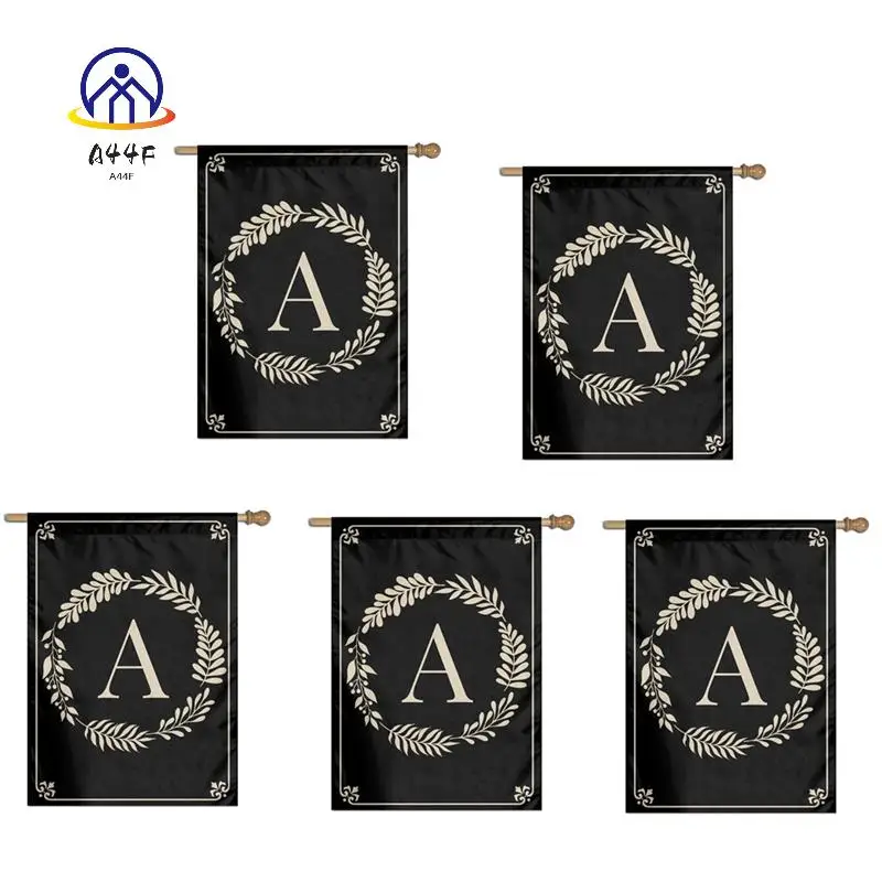 A44F-Garden Flag Double Sided Outdoor Wreath Letters Black Garden Flag Decoration