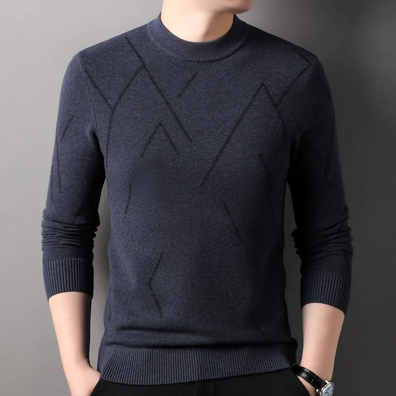 New Men's 100% Wool Sweater Fashion Warm Casual O-neck  Design Style Knitted Pullovers Winter Daily Solid High-end Sweater