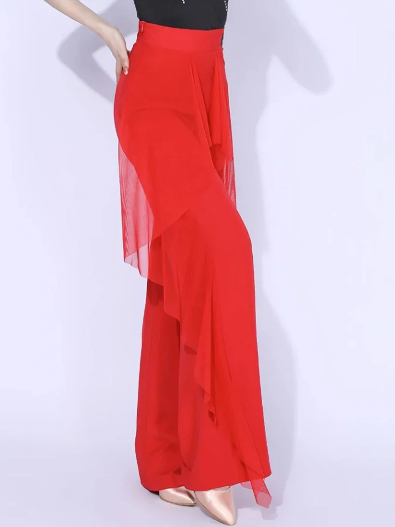 Pantaloni da ballo moderni da donna Nuovo costume da ballo latino sociale a vita alta Pantaloni da pratica a gamba larga