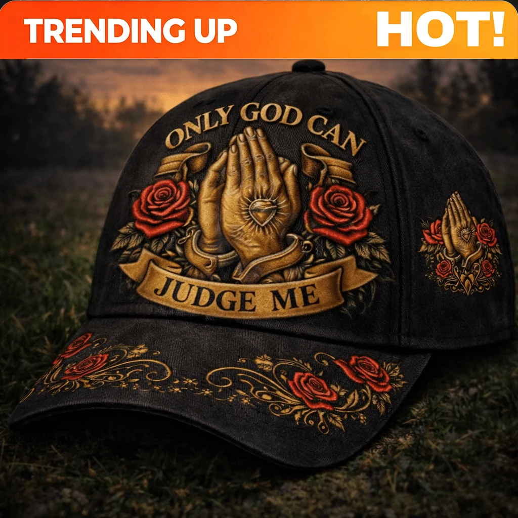 Customization Solely God Can Judge Me Baseball Cap Praying Hands Rose Floral Banner Artwork Inspirational Quote Graphic Adjustab