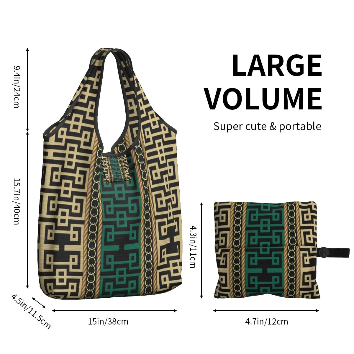 Reusable Greek Key Meanders Grocery Bag Foldable Washable Luxury Tribal Ethnic Shopping Bags Extra Large Totes Bag Lightweight