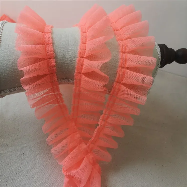 Dress Ribbon Ruffle Trim Embroidery Princess Sewing Pettiskirt Home Apparel Decoration 5CM Mesh Wide Pleated Fabric Lace