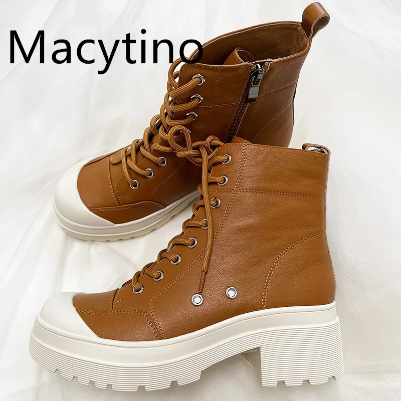 2024 Spring and Autumn New Women's Khaki High Top Lace Up Platform Casual Shoes Martin Boots