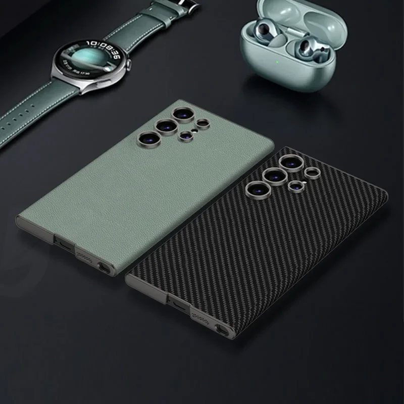 حافظة جلدية PU منحنية فاخرة لهاتف سامسونج جالاكسي S23 الترا غطاء إطاري صلب من البلاستيك لهاتف جالاكسي S24 الترا