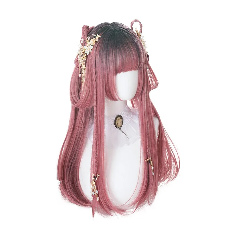 Peluca de princesa Lolita para Halloween, peluca larga y recta sintética de Color fresa, peluca bonita de Anime Coser para fiesta diaria