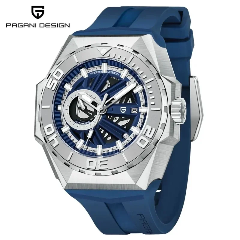 PAGANI DESIGN YS007-V2 Men’s Sports Automatic Mechanical Watch, Rubber Strap, Sapphire Crystal, Luminous Hands, 100M Water Resis