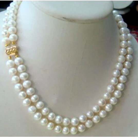 2rows 8-9mm white cultured freshwater pearl necklace 17