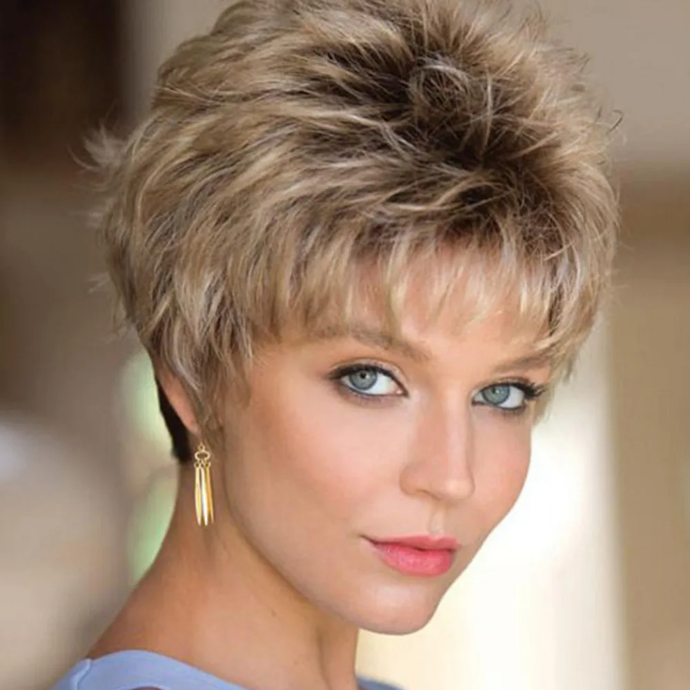 

Short Curly Synthetic Wig Brown Heat Resistant Hair Wig for Women Premade Wig with Cap