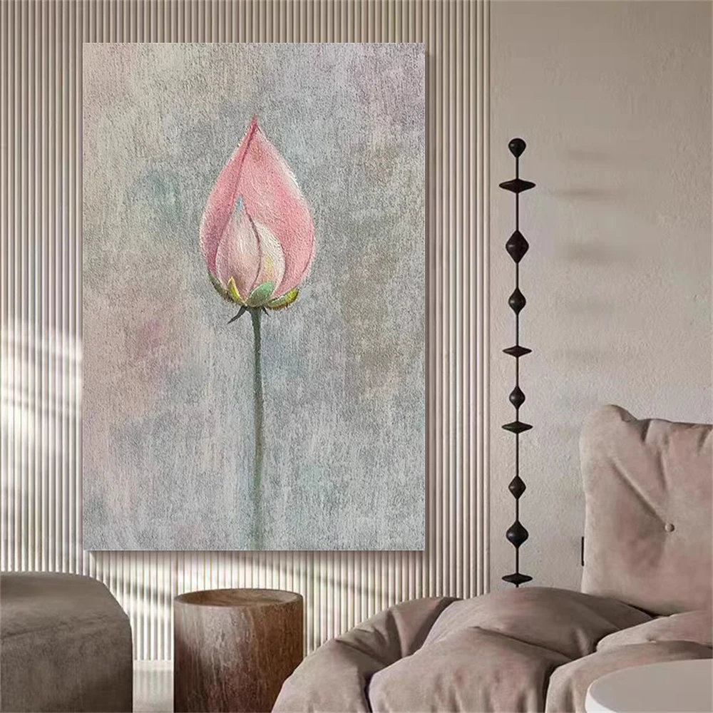Large Hand-Painted Abstract Oil Painting Modern Canvas Wall Art Decor Warm Pink Mural Gray For Home Living Room Sofa Background