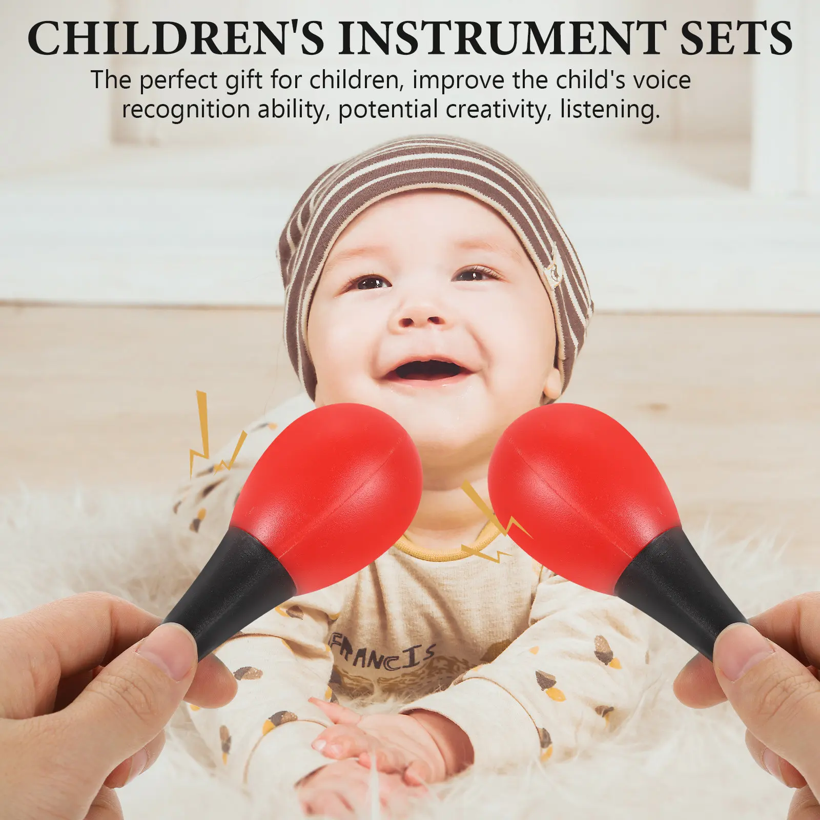 1セットの木製打楽器-1～3歳の子供向け-安全で滑らかな天然木の音楽教育ツール-細かく研磨されたバリのない製品