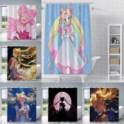 Hot Cartoon S-Sailor Moon Shower Curtain Waterproof Polyester Fabric Paint Colorful Bath Curtains Curtain with Hook