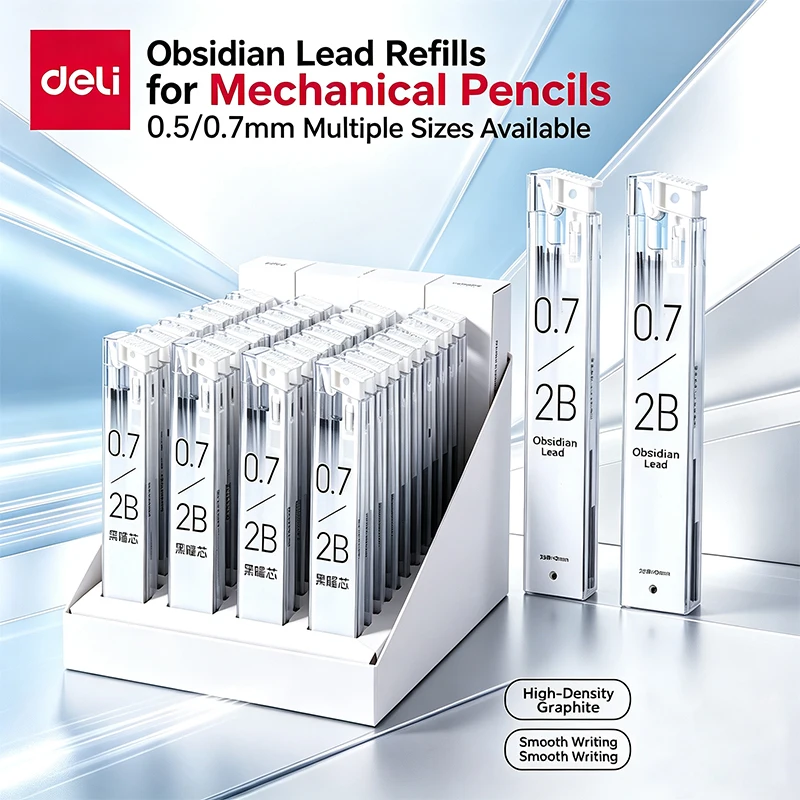 Deli 6pcs 0.5/0.7mm 2B Mechanical Pencil Lead Core Automatic Pencil Lead Core Office&School&Art&Sketch Supplies Stationery Gift