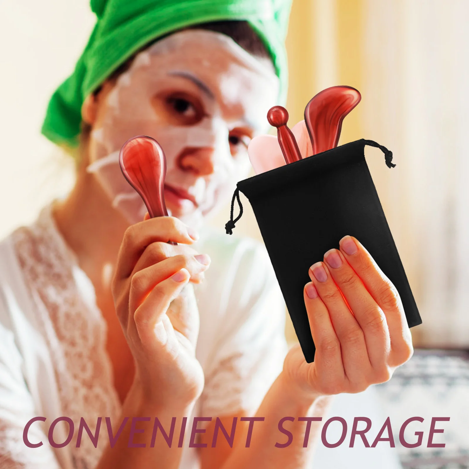 1 セットマッサージツールスクレイピングコーム Gua Sha 樹脂マニュアルマッサージャー顔首頭皮筋肉リリーフポータブル収納袋