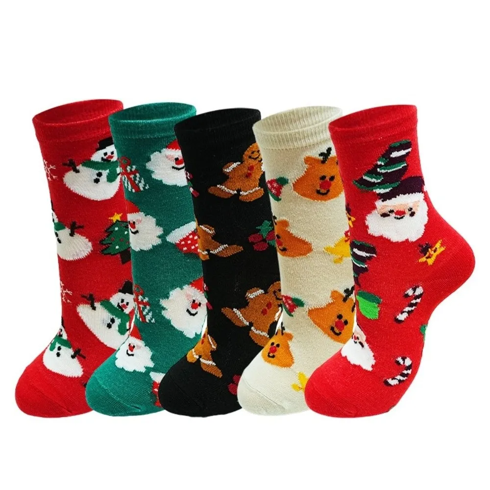 12pcs Cartoon Red Christmas Socks Santa Claus Elk Crew Socks Snowman Floor Sleeping Socks Festive