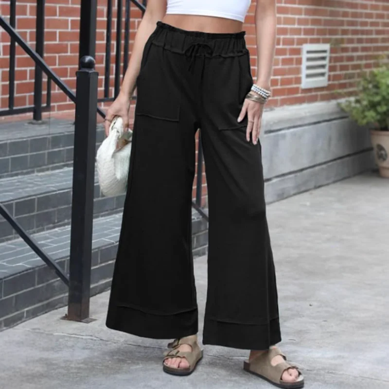 

Новые модные женские эластичные широкие брюки на талии, повседневные брюки