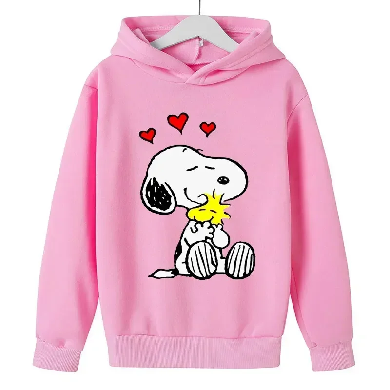 White Snoopy Cartoon Anime Children Pullover Tops 2024 New Fashion Boy Girl Kids Hoodie Spring Autumn Baby Sweatshirt Clothes