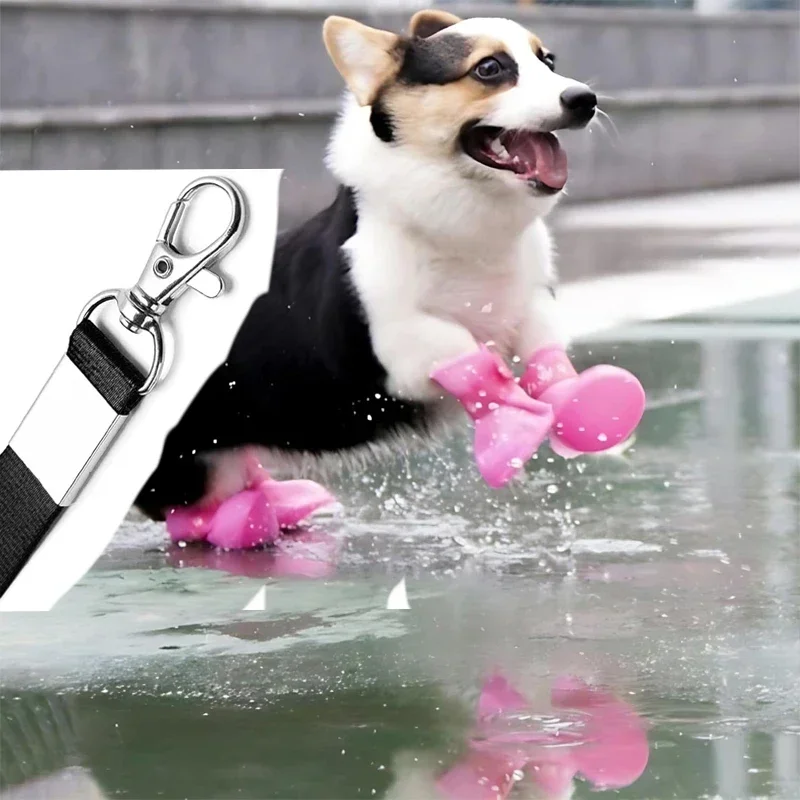 4Pcs Pet Dog Shoes Waterproof Rubbe Dog Rain Boots For Small Medium Large Dogs Outdoor Corgi Shoe Ankle Boots Pet Accessories