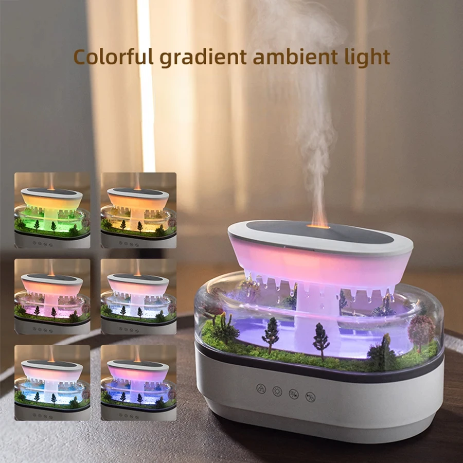 2024 New Simulated Raindrop Aromatherapy Diffuser Forest Green Landscape Essential Oil Humidifier With Natural White Noise Music