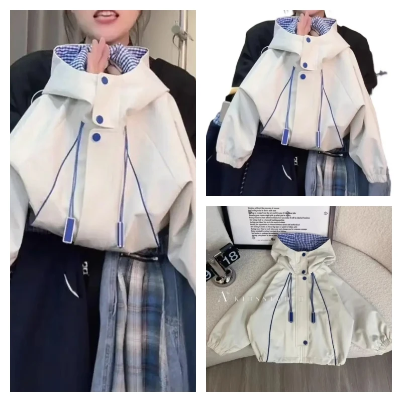 

Популярные кавайные модные уличные куртки для девочек, студенческие весенне-осенние повседневные куртки на молнии с капюшоном и рисунком, пальто, топы, детская одежда