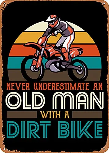 Old Man with a Dirt Bike Vintage Look Metal Sign Patent Art Prints Retro Gift 8x12 Inch