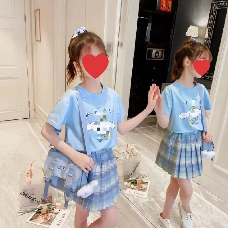 

Sanrio 2024 New Girls Summer T-Shirt Pleated Skirt Set Princess Skirt Cartoon Casual My Melody Cinnamoroll Girls Holiday Gift