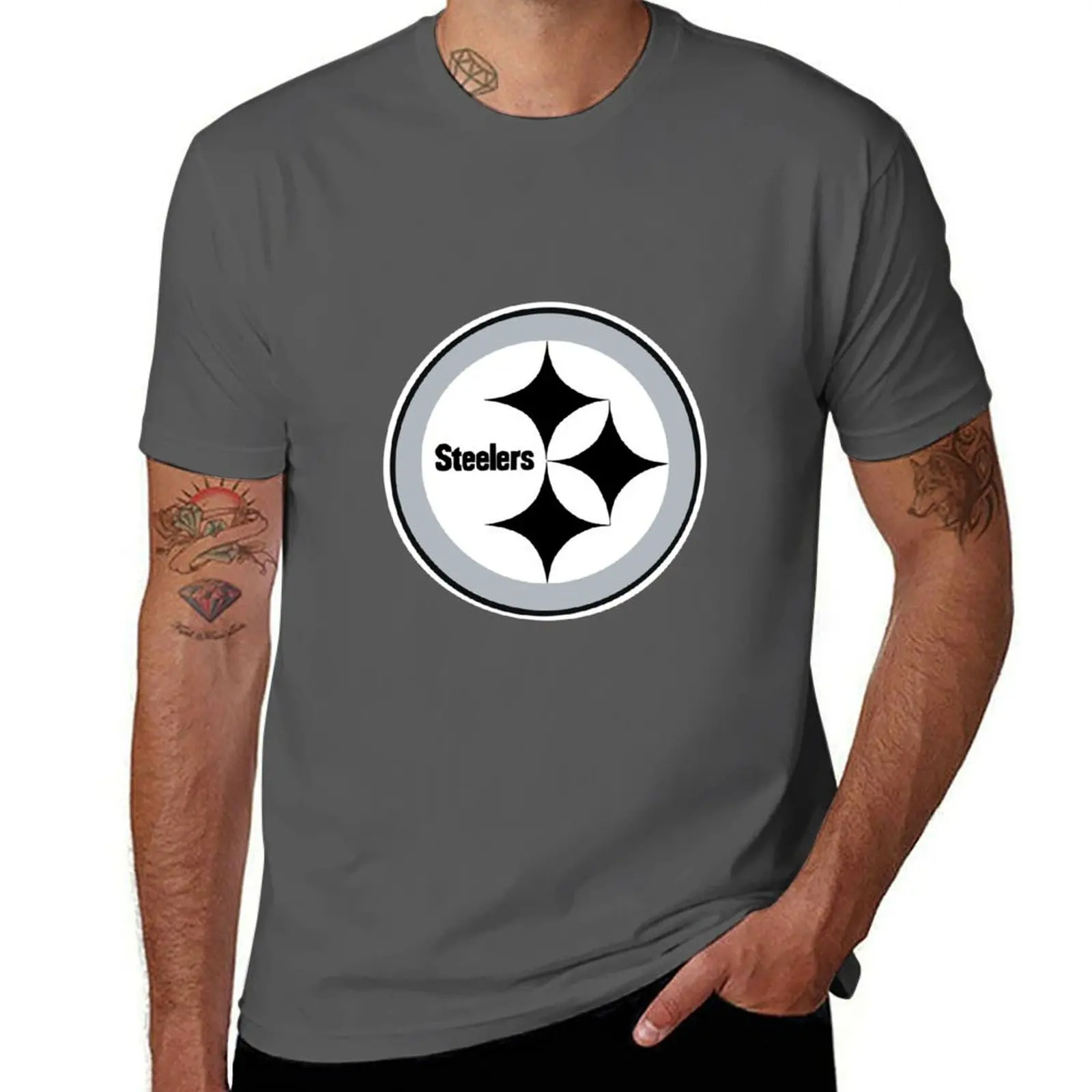 

Black and White Steeler Logo T-Shirt summer 2025 plus size clothes Clothing heavyweights mens shirts graphic tee