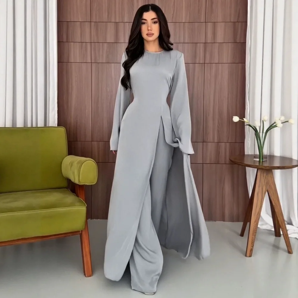 

Spring Summer Elegant Split Long Sleeve Two Piece Set Dress Pants Jumpsuit Matching Set Evening Dress Blouse Top