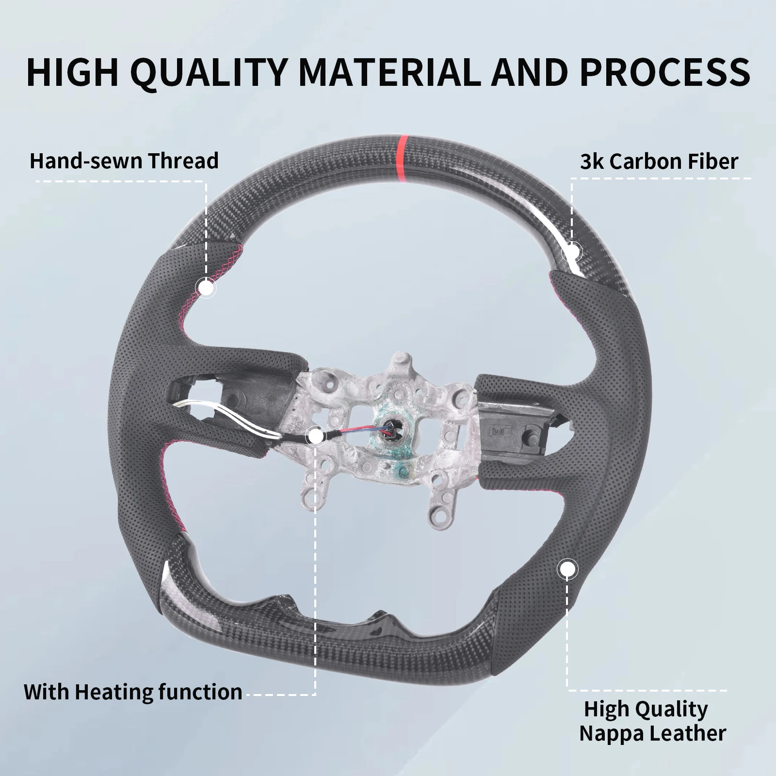 Carbon Fiber Steering Wheel for Jeep Wrangler JL/JLU/JT 2018-2023, D-Shape Flat Bottom Perforated Leather Grip (with Heating)