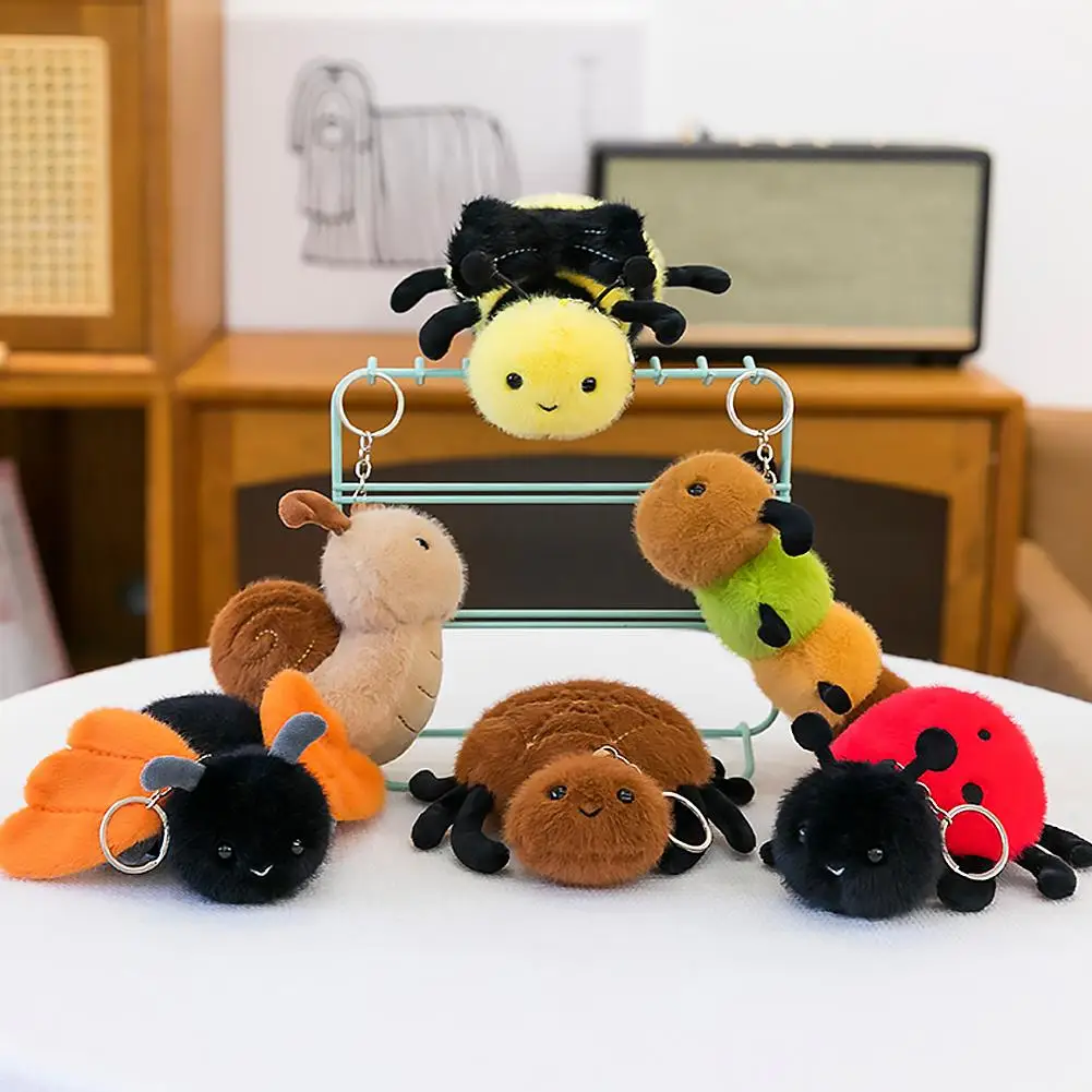 Small Insect Plush Pendant Keychain Animal Plush Toy Doll Keychain Creative Stuffed Doll Bag Pendant Cute Snail Bee Keyring