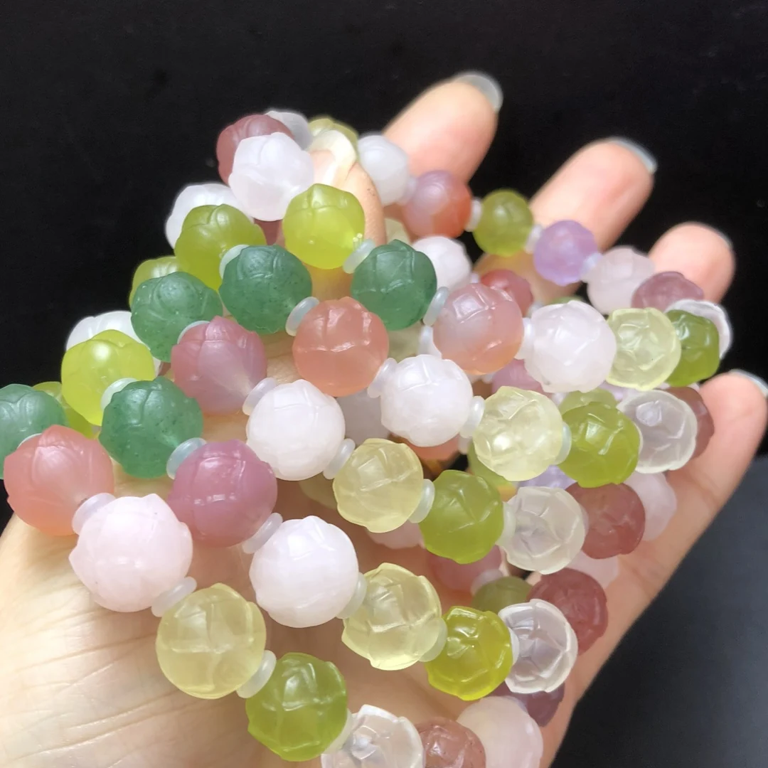 

1 шт. Fengbaowu натуральные красочные драгоценные камни кристалл кварц браслет лотоса 10 мм бусины лотоса Рейки целебный камень ювелирные изделия подарок