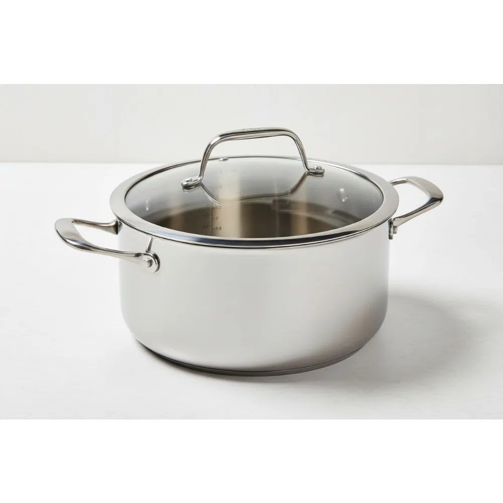 

Professional 6 Quart Stainless Steel Dutch Oven Pot with Lid - Induction Compatible, Fast Even Heating for Home Chefs