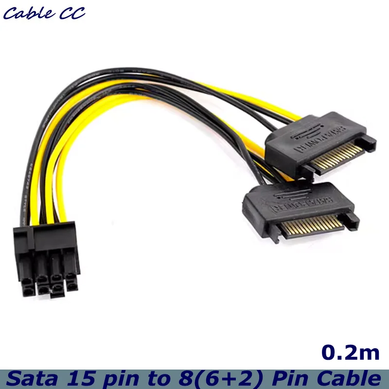 AT Dual 15Pin SATA Male to PCI-E PCIe PCI Graphics Video Display Card 8Pin 18AWG Wire PC DIY Male Power Supply Cable CORD