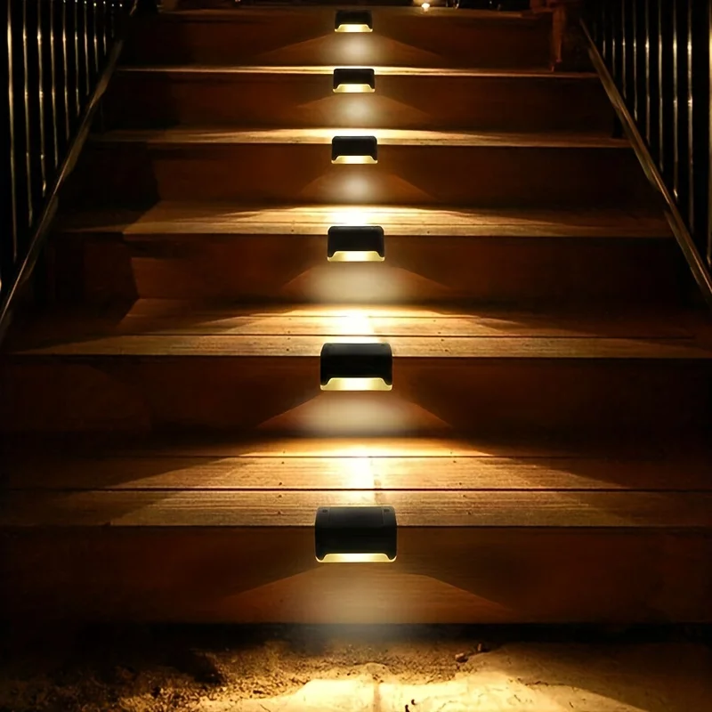 Paquete de 4 lámparas de luz LED solares para escaleras, pasaje impermeable, patio, barandilla, paso, luz nocturna para exteriores, jardín, bordes, terraza