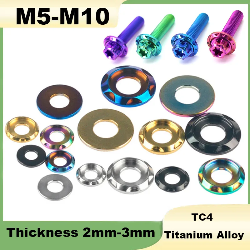 1Pcs TC4 Titanium Alloy Washers M5 M6 M8 M10 Fancy Decoration Gasket for Car Motorcycle Gasket Spacer