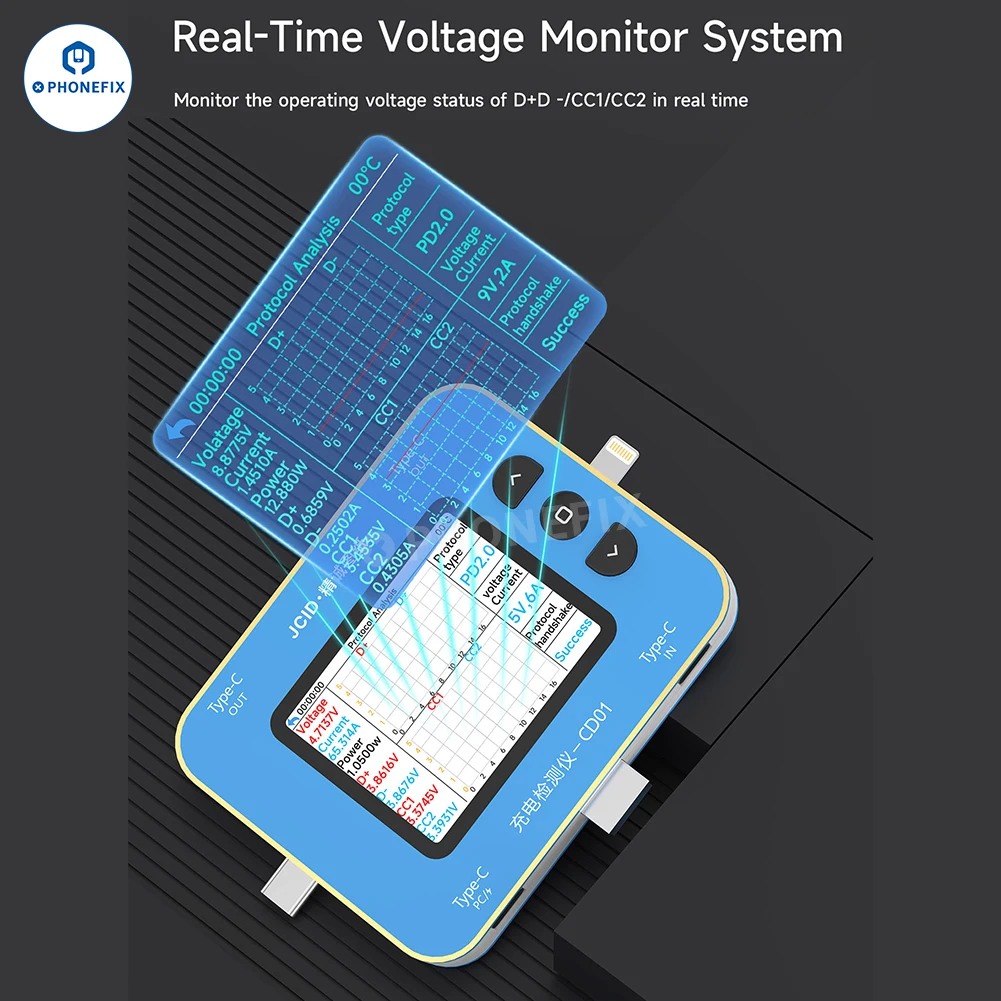 Imagem -03 - Detector de Tensão em Tempo Real Voltímetro Digital Medidor de Corrente Monitor Diagnosticar Fies sem Desmontar pd jc Cd01