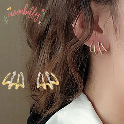 New Contracted Small Geometric Metal Earrings Korean Shiny Crystal Sweet Fresh Senior Women Stud Earrings