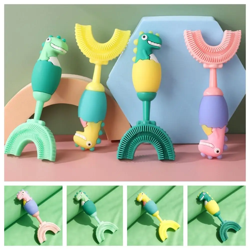 

360 Degree Dinosaur Baby Toothbrush Soft Silicone U-shaped Tooth Brush Cartoon Teether Children Teeth Cleaning