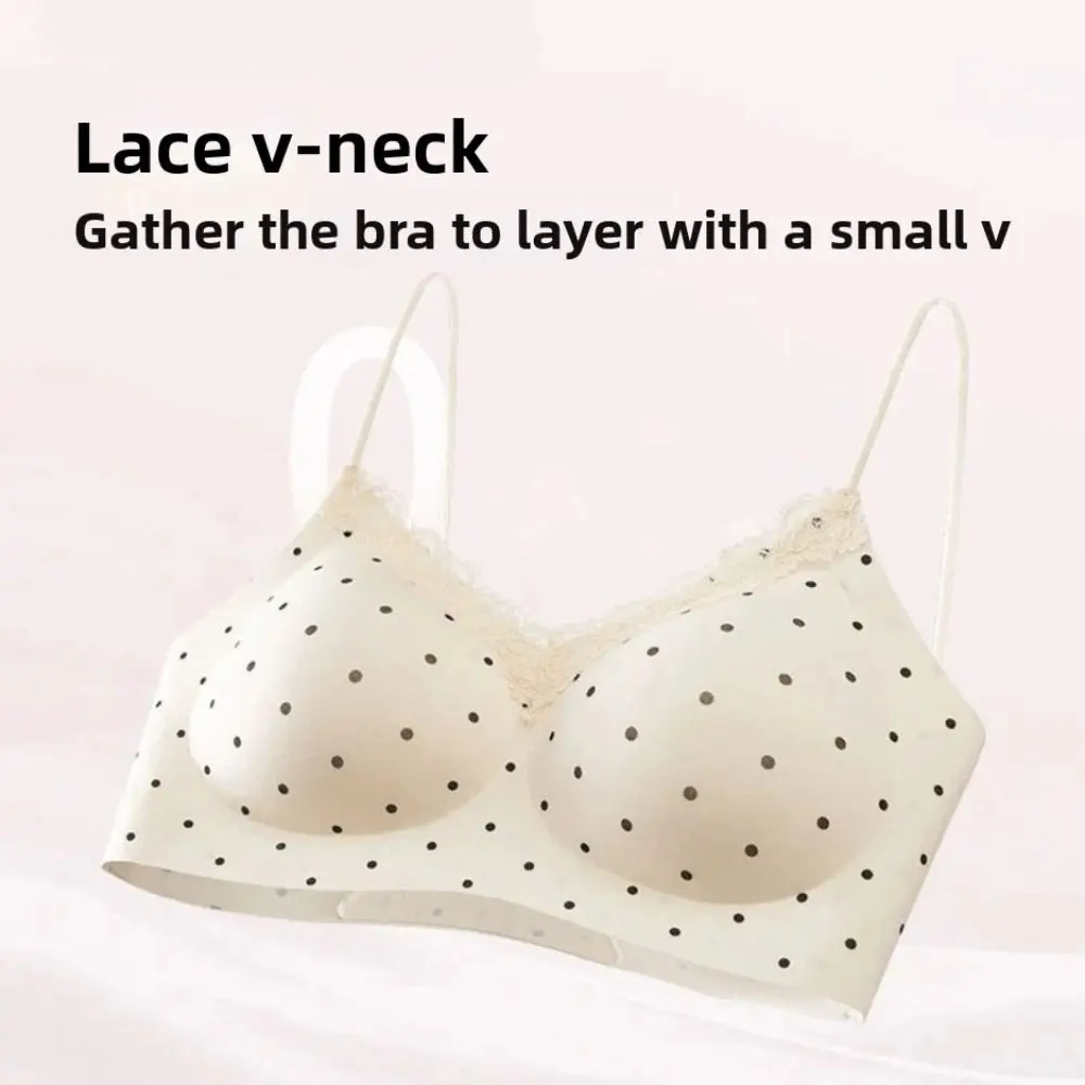 Traceless Deep V Bra Korean Lace Wireless Bra Cartoon Rabbit Bear Shockproof Brassiere for Women Lingerie Polka Dot Grid Pattern
