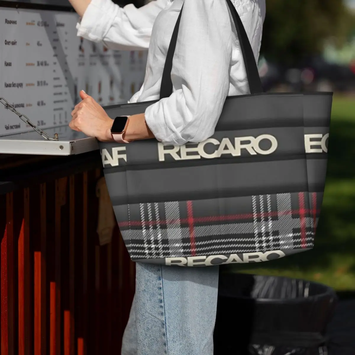 Tartan Plaid Recaros Beach Tote Bag Sport Gym Yoga Duffle Large Tote Bag Women Travel Bag Fitness bag