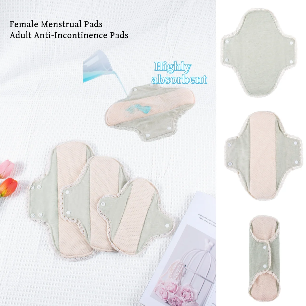

2Pcs Women's Menstrual Pad with Lace Super Absorbent Washable Mesh Incontinence Care Pad for Elderly Leak-Free Underwear Insert