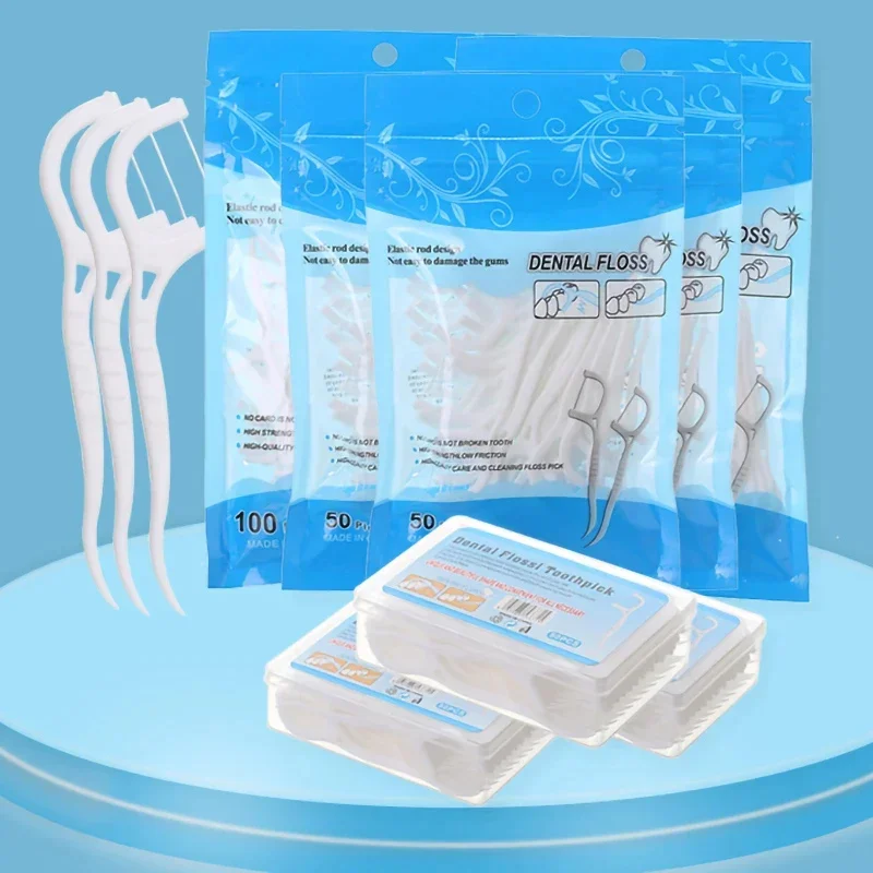 VV Dental 50/100pcs Dental Floss Flosser Picks Toothpicks Teeth Stick Tooth Cleaning Interdental Brush Oral Hygiene Care Thread