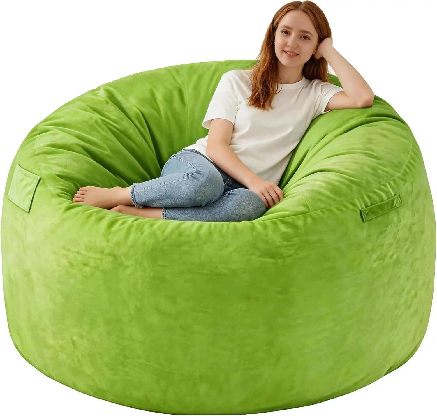 5FT Bean Bag Chair, Large Bean Bag Chairs with Memory Foam Filled, Fluffy Beanbag Sofa with Dutch Velvet Cover, Round BeanBag Ch