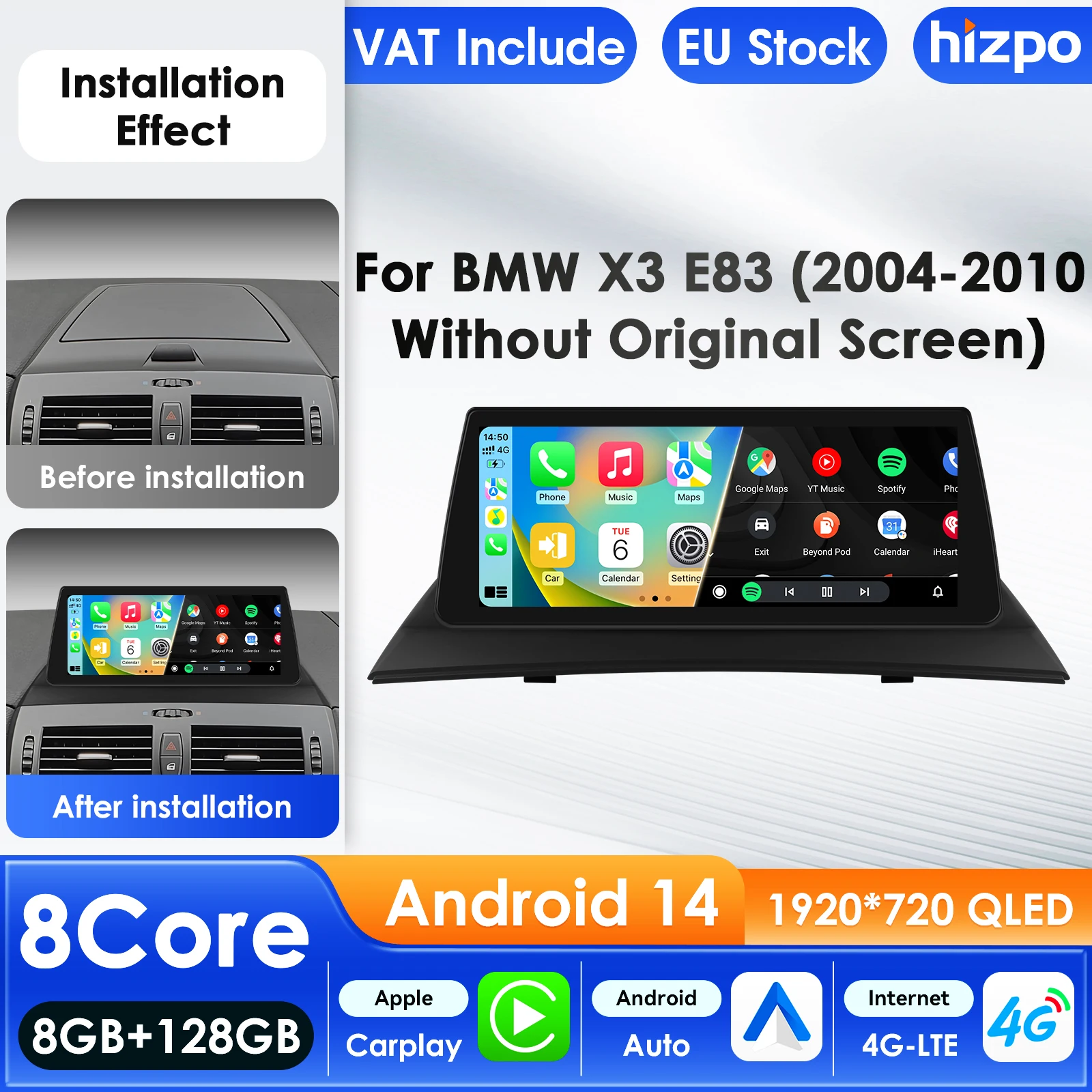 Hizpo 4G AI-Systeme Android 14 2Din DSP Autoradio 10,25 Zoll Autoradio für BMW X3 E83 2004 - 2010 Multimedia-Videoplayer GPS 10,25 Zoll Intelligenter Bildschirm QLED-Display Automotive Head Unit