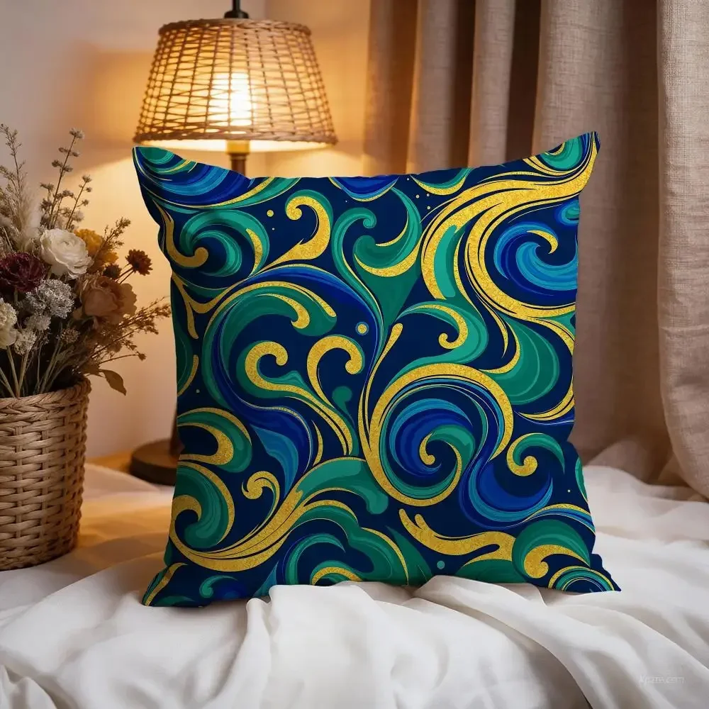 LLuxury Glitter Flowing Pattern Cushion Cover Premium Comfort Reversible Pillow Cove -Two in One Design for Any Room & Car