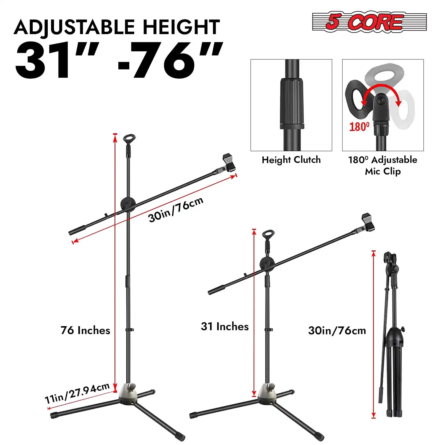 

5 Core Tripod Mic Stand Adjustable Heavy Duty Floor Holder Microphone Boom Arm MS DBL 4PCS